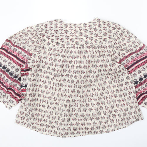Per Una Womens Beige Geometric 100% Cotton Basic Blouse Size S V-Neck