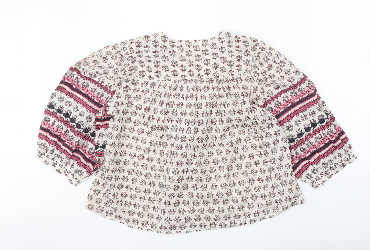 Per Una Womens Beige Geometric 100% Cotton Basic Blouse Size S V-Neck