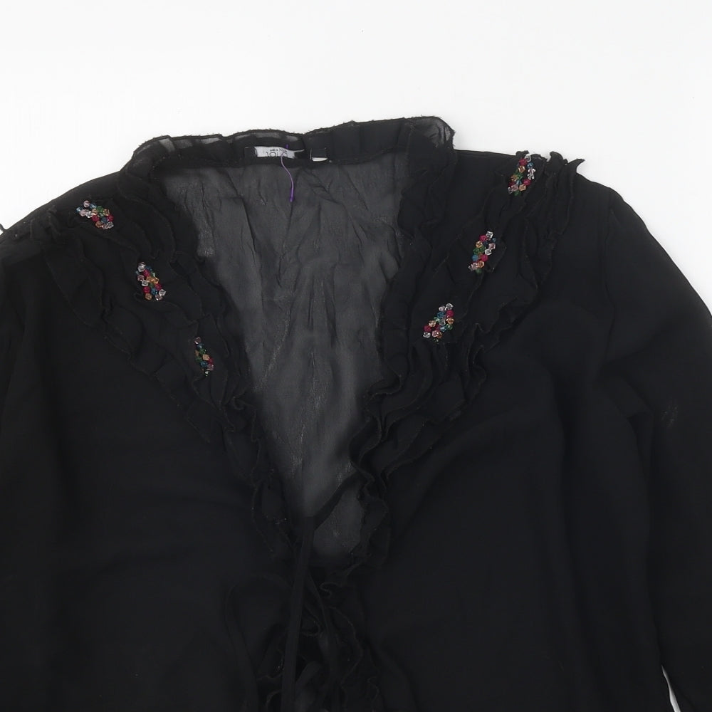 SOHO Womens Black Polyester Basic Blouse Size 14 V-Neck