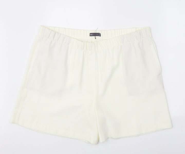 Marks and Spencer Womens White Polyester Basic Shorts Size 22 Regular Pull On