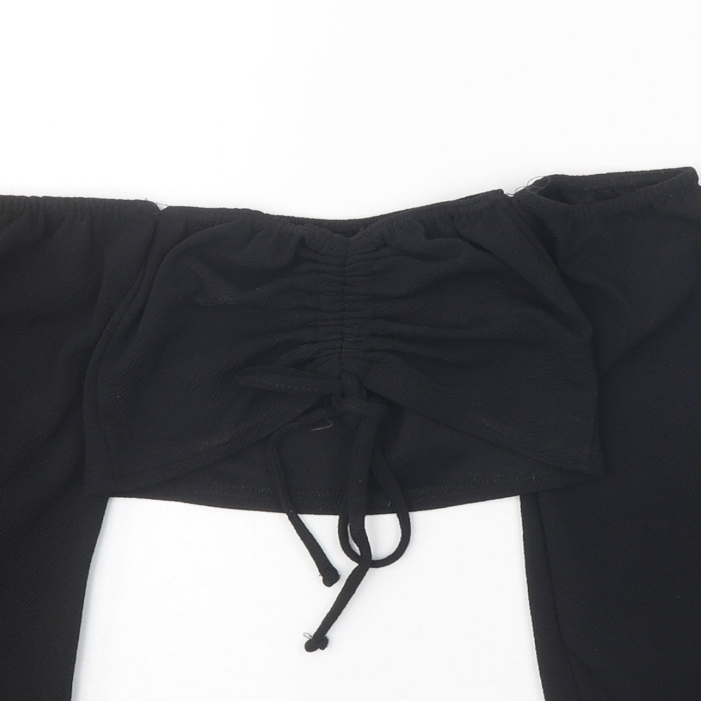 PRETTYLITTLETHING Womens Black Polyester Cropped Blouse Size 6 Off the Shoulder