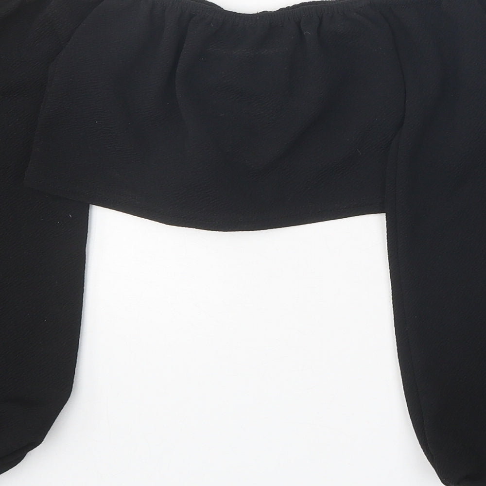 PRETTYLITTLETHING Womens Black Polyester Cropped Blouse Size 6 Off the Shoulder