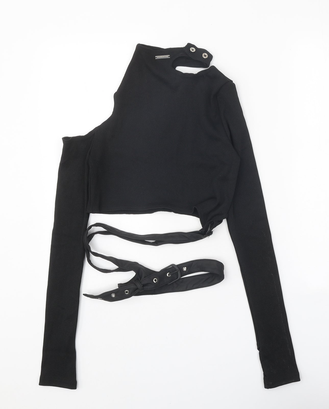 MANIER DE VOIR Womens Black Polyester Basic Blouse Size 8 Round Neck