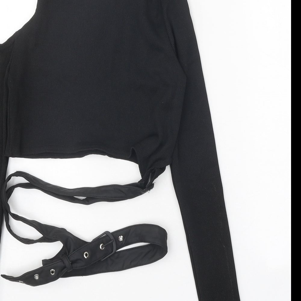 MANIER DE VOIR Womens Black Polyester Basic Blouse Size 8 Round Neck