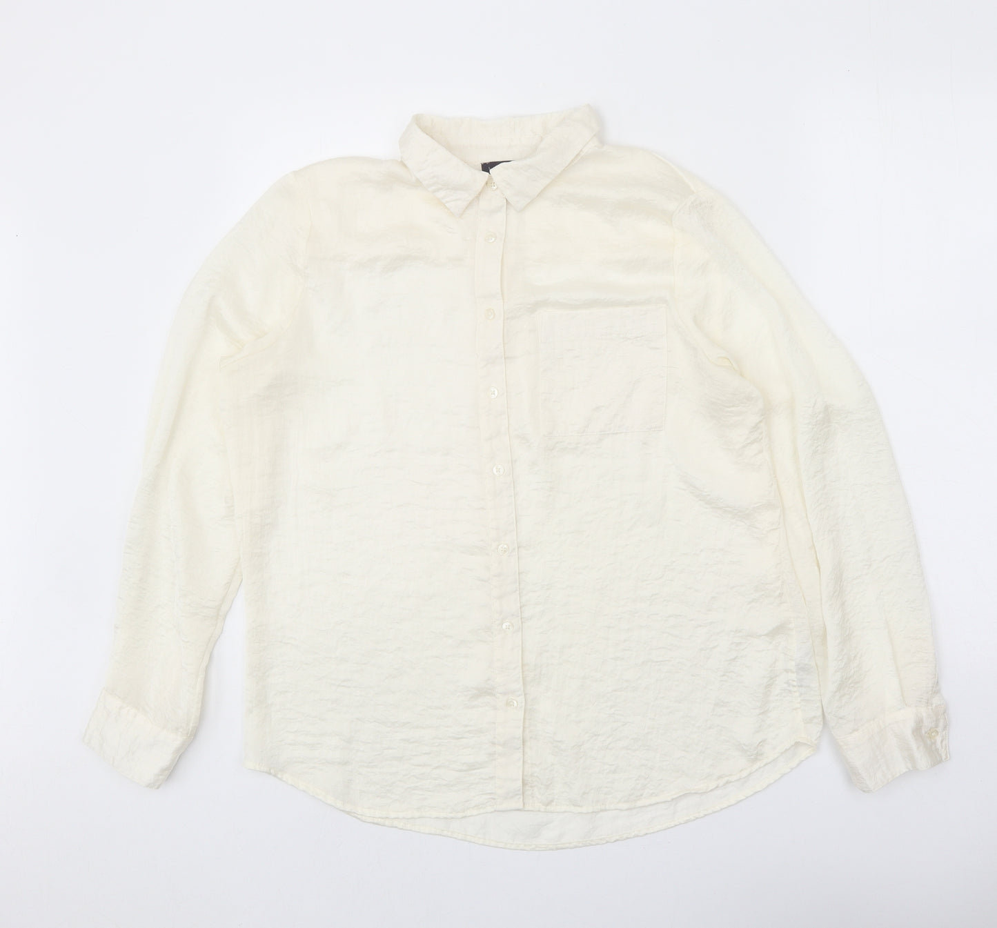 Marks and Spencer Womens White Polyester Basic Button-Up Size 14 Collared