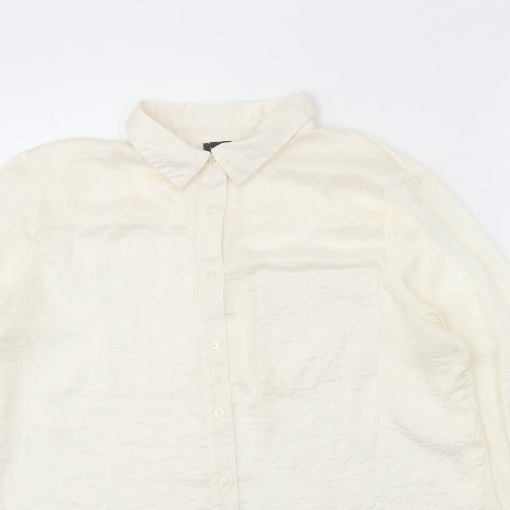 Marks and Spencer Womens White Polyester Basic Button-Up Size 14 Collared