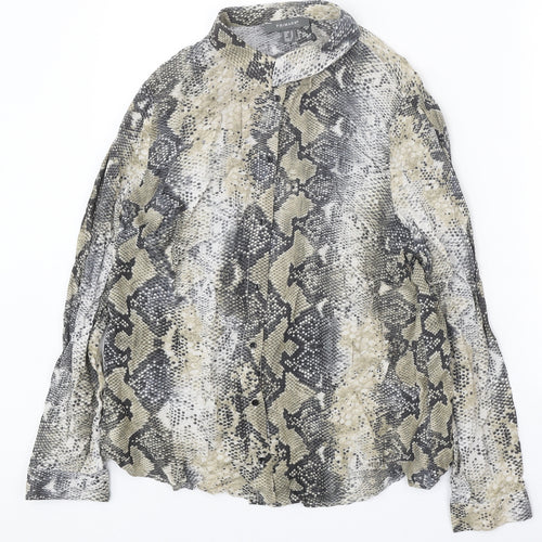 Primark Womens Beige Animal Print Viscose Basic Button-Up Size 14 Collared - Snake Print