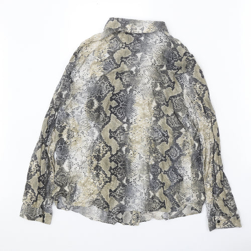 Primark Womens Beige Animal Print Viscose Basic Button-Up Size 14 Collared - Snake Print