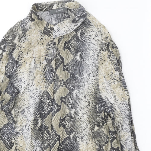 Primark Womens Beige Animal Print Viscose Basic Button-Up Size 14 Collared - Snake Print