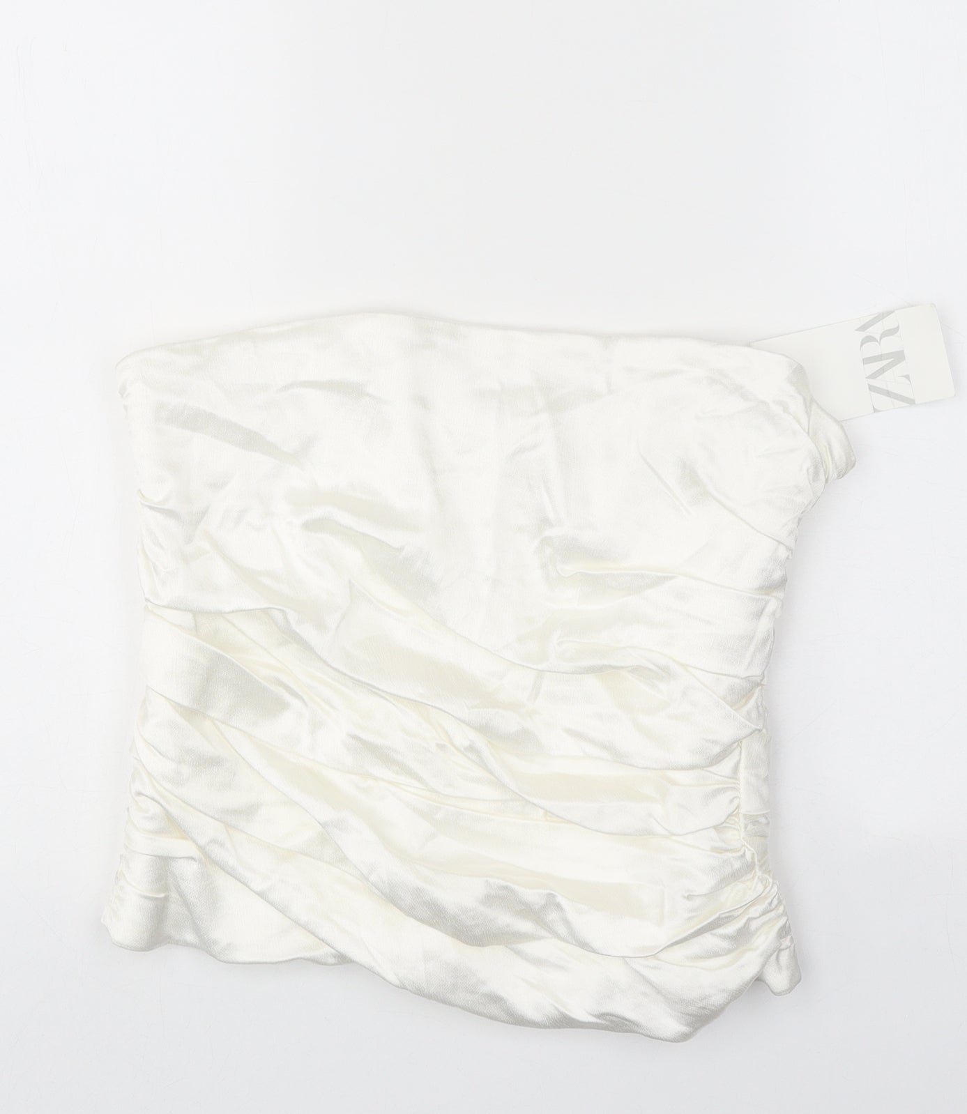 Zara Womens White Polyester Cropped Tank Size L Off the Shoulder - Ruched Corset