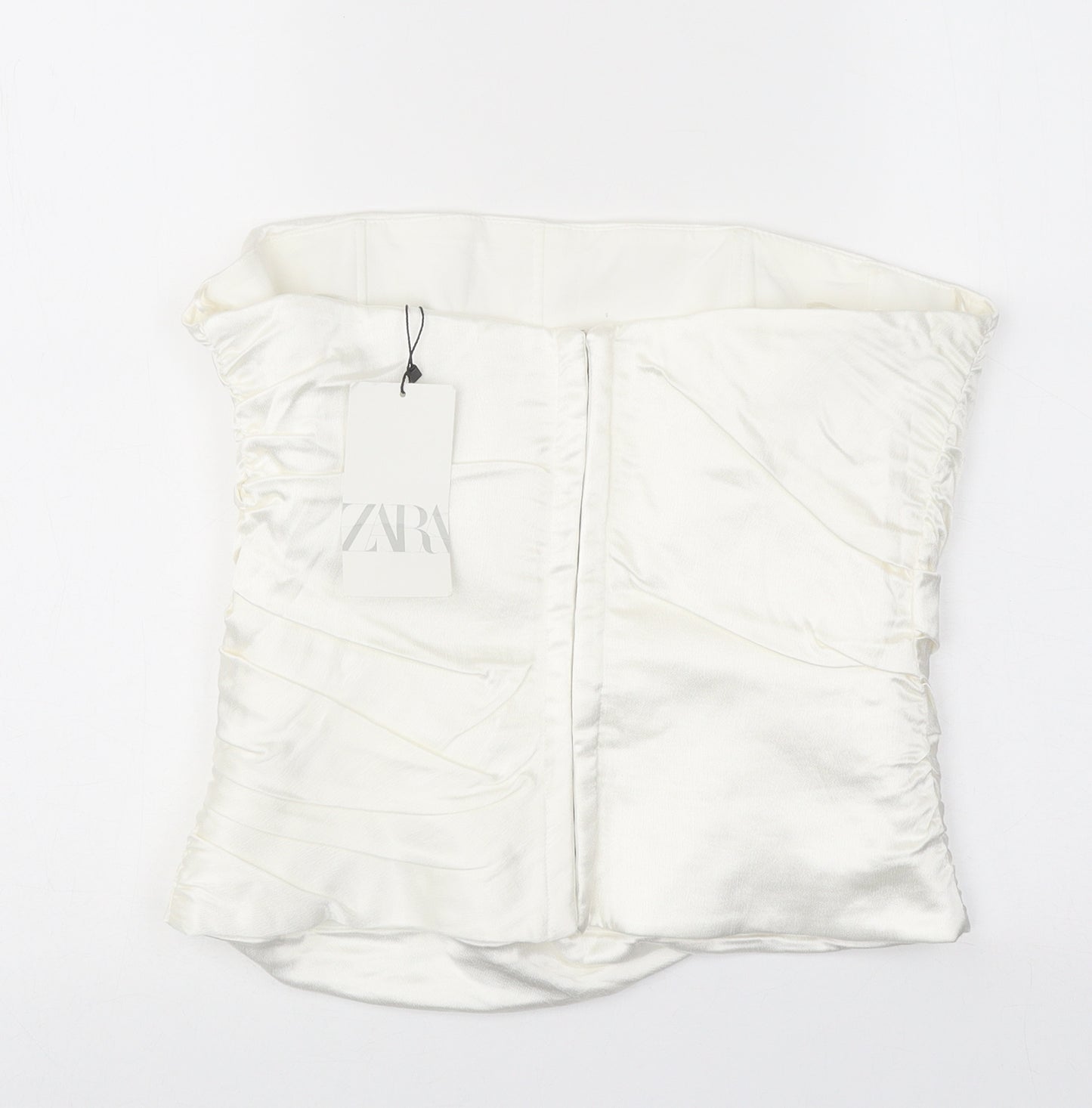 Zara Womens White Polyester Cropped Tank Size L Off the Shoulder - Ruched Corset