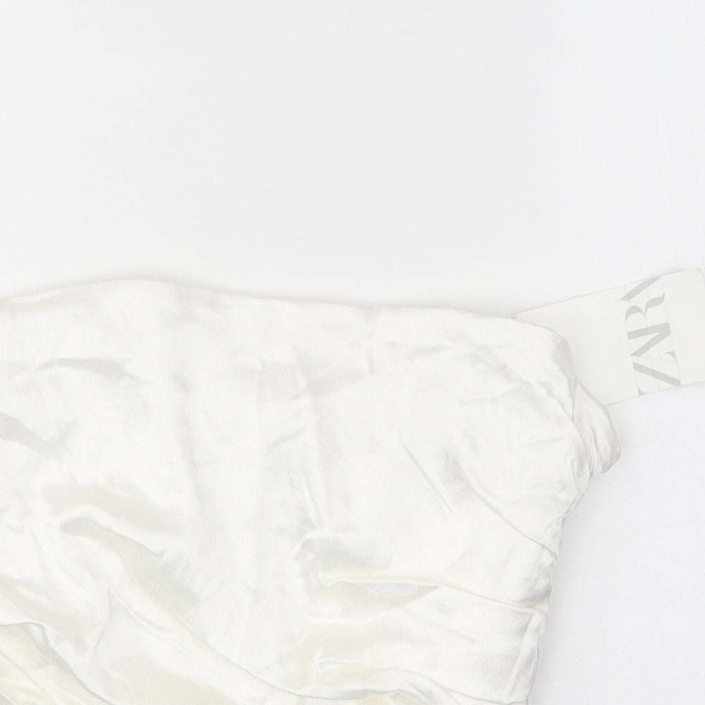 Zara Womens White Polyester Cropped Tank Size L Off the Shoulder - Ruched Corset