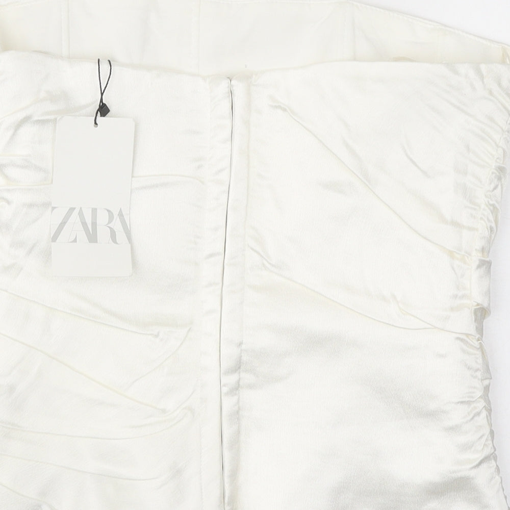 Zara Womens White Polyester Cropped Tank Size L Off the Shoulder - Ruched Corset