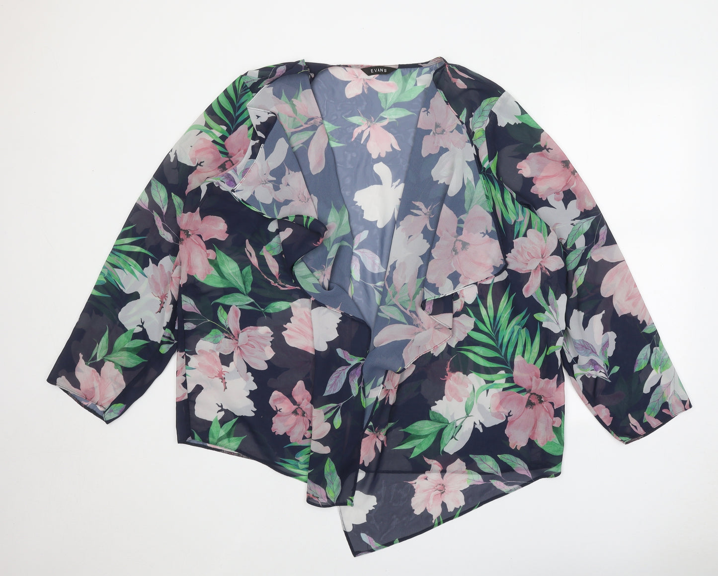 Evans Womens Blue Floral Polyester Kimono Blouse Size 22 V-Neck - Waterfall Design