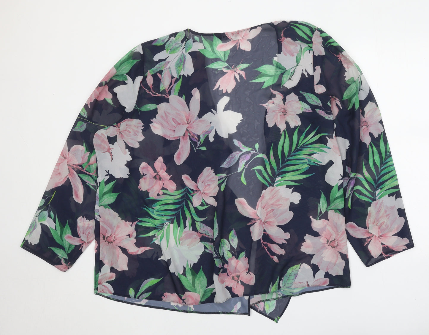 Evans Womens Blue Floral Polyester Kimono Blouse Size 22 V-Neck - Waterfall Design