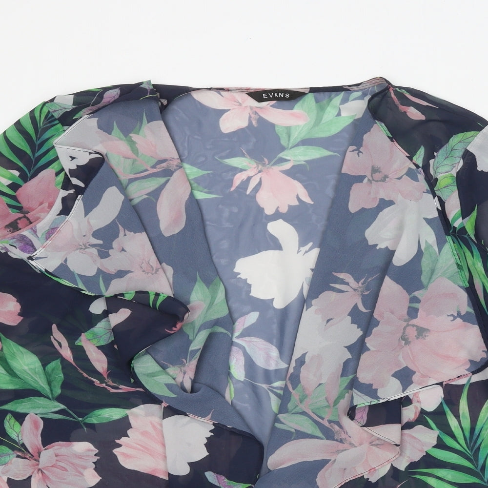 Evans Womens Blue Floral Polyester Kimono Blouse Size 22 V-Neck - Waterfall Design