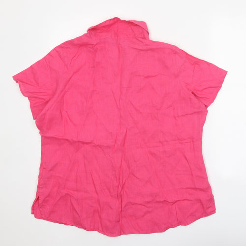 Marks and Spencer Womens Pink Linen Basic Button-Up Size 20 Collared