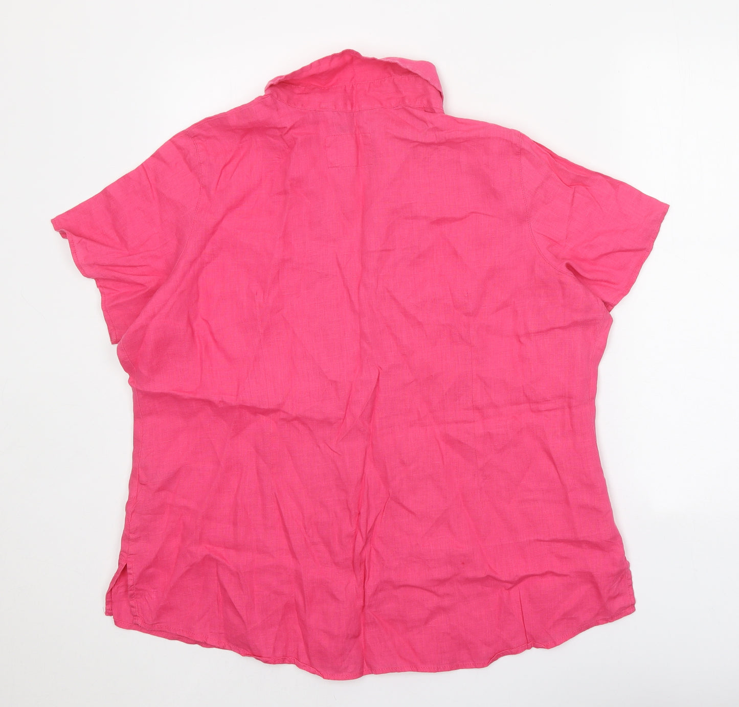Marks and Spencer Womens Pink Linen Basic Button-Up Size 20 Collared
