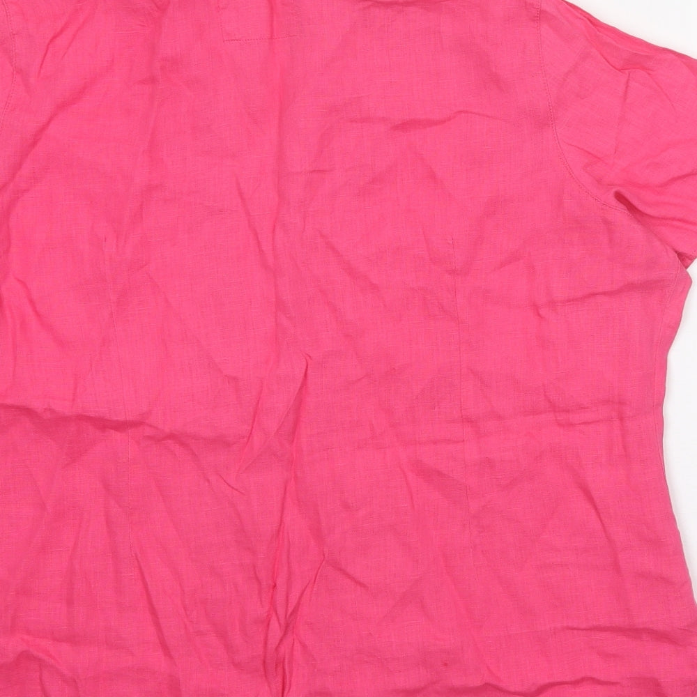 Marks and Spencer Womens Pink Linen Basic Button-Up Size 20 Collared