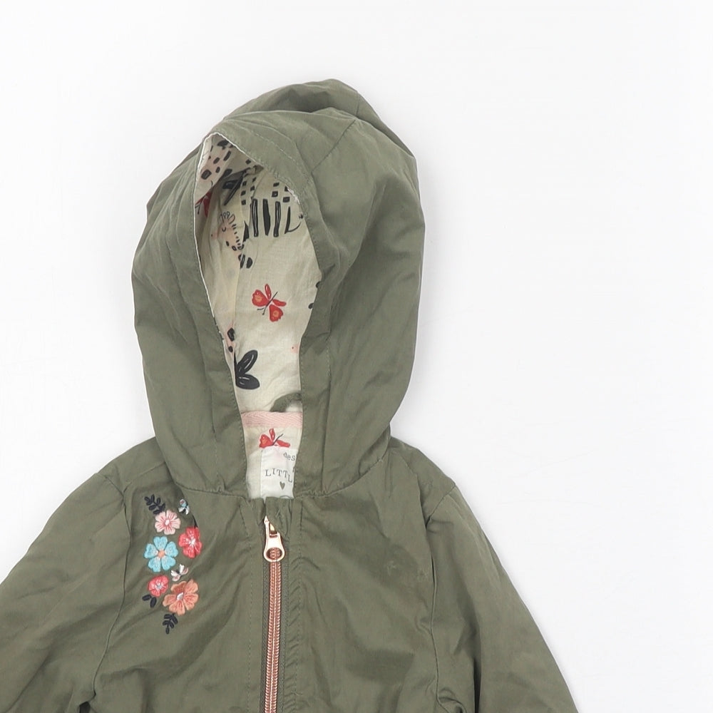 F&F Girls Green Basic Jacket Jacket Size 6-9 Months Zip - Floral Detail