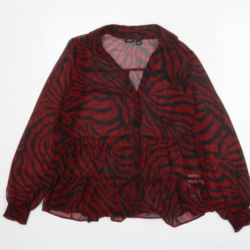River Island Womens Red Animal Print Polyester Basic Blouse Size 8 Collared - Tiger Print