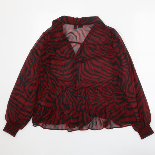 River Island Womens Red Animal Print Polyester Basic Blouse Size 8 Collared - Tiger Print