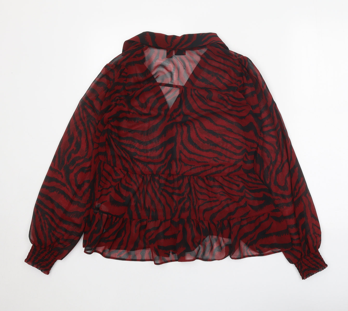 River Island Womens Red Animal Print Polyester Basic Blouse Size 8 Collared - Tiger Print