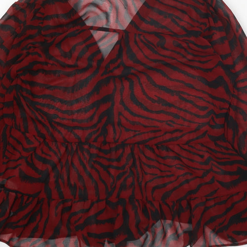River Island Womens Red Animal Print Polyester Basic Blouse Size 8 Collared - Tiger Print