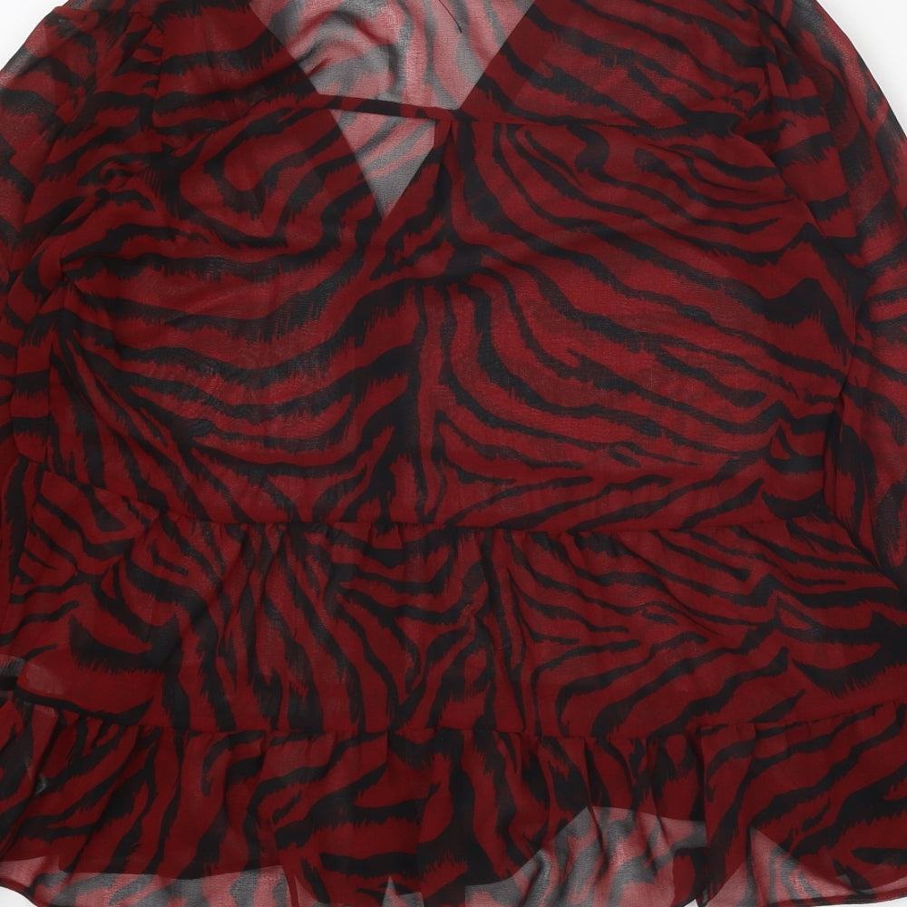 River Island Womens Red Animal Print Polyester Basic Blouse Size 8 Collared - Tiger Print