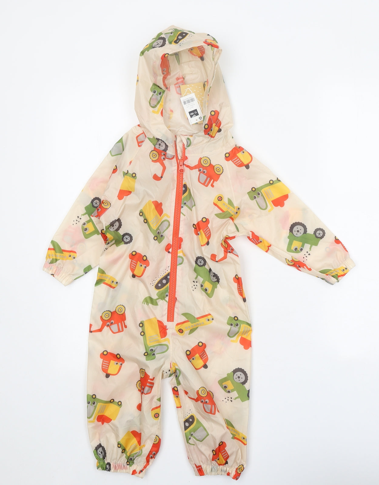 Dunnes Stores Baby Beige Geometric Rain Coat Coat Size 12-18 Months Zip - Car Print