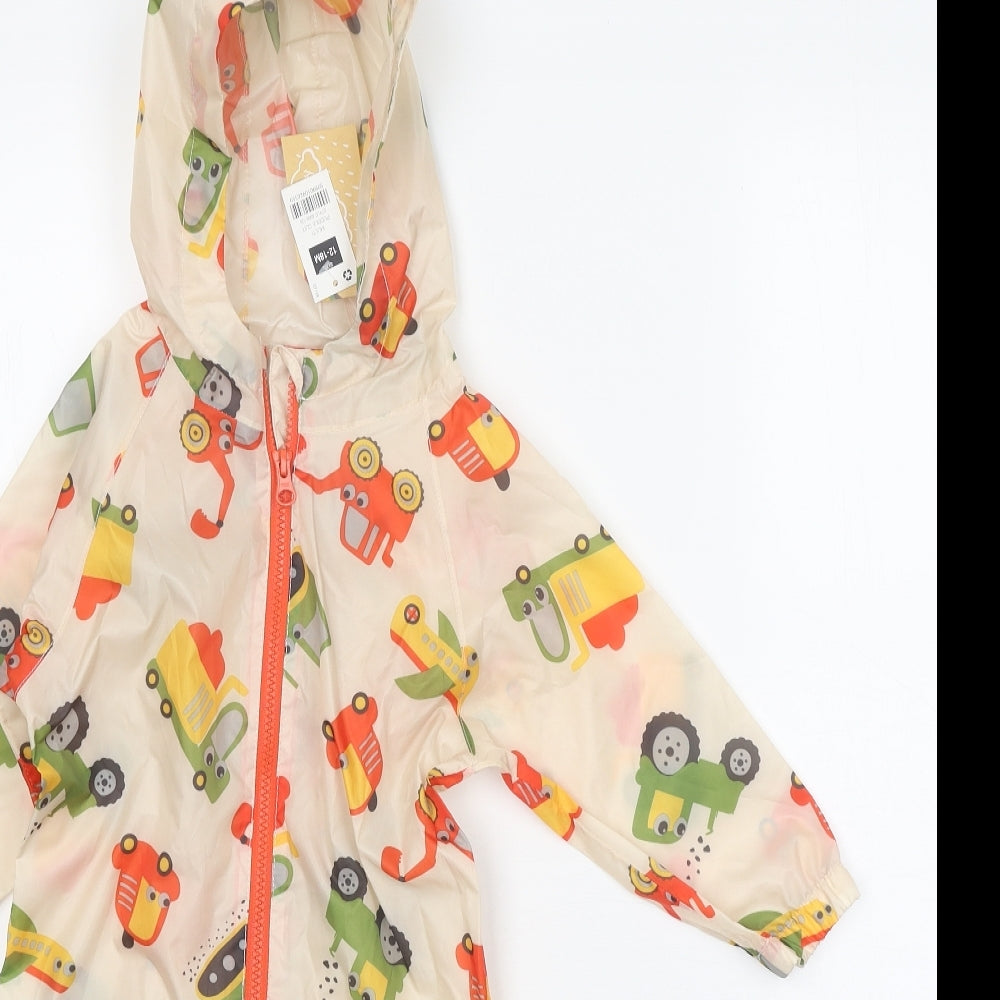 Dunnes Stores Baby Beige Geometric Rain Coat Coat Size 12-18 Months Zip - Car Print