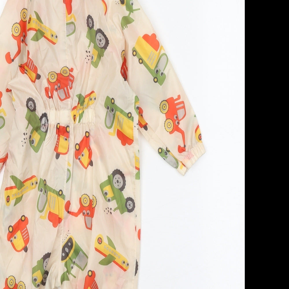 Dunnes Stores Baby Beige Geometric Rain Coat Coat Size 12-18 Months Zip - Car Print