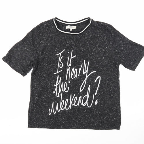 Papaya Womens Black Cotton Basic T-Shirt Size 10 Round Neck - Weekend