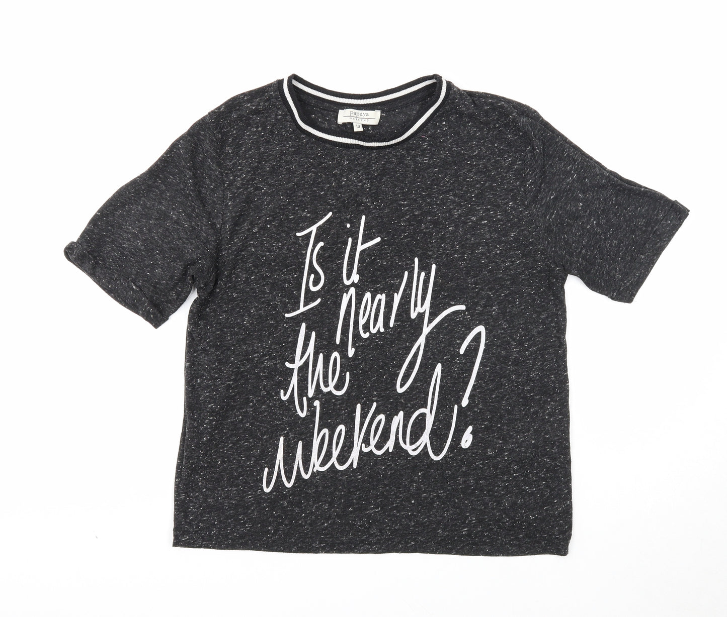 Papaya Womens Black Cotton Basic T-Shirt Size 10 Round Neck - Weekend