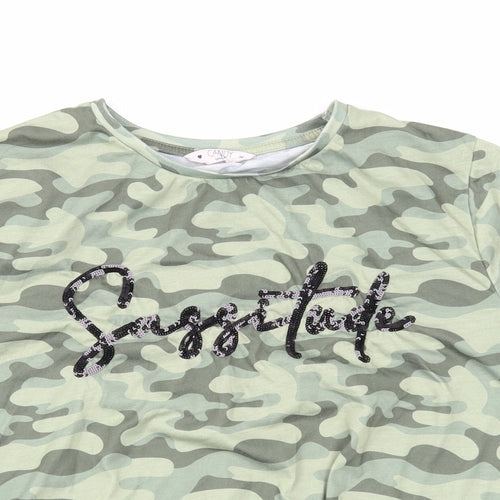 Candy Couture Womens Green Camouflage Polyester Basic T-Shirt Size 16 Round Neck - Tie Front