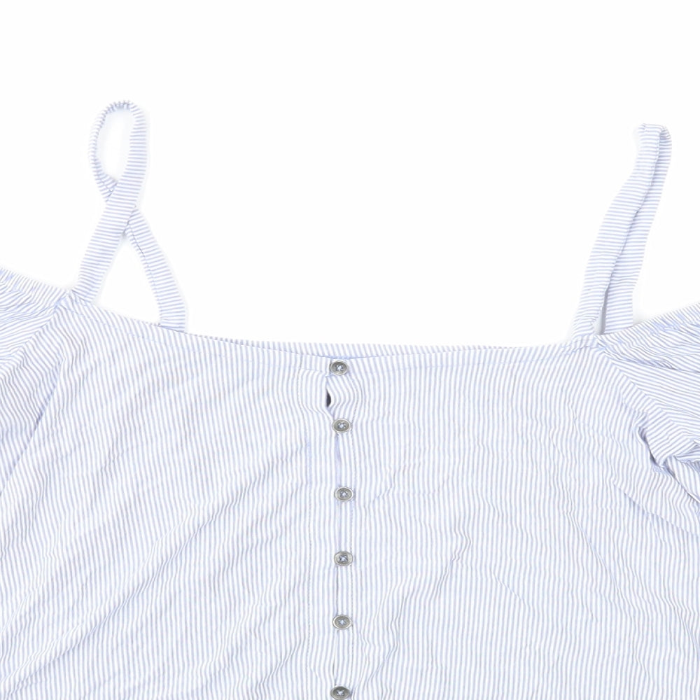 American Eagle Womens Blue Striped Viscose Basic Button-Up Size S Off the Shoulder
