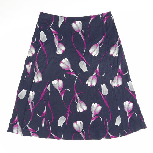 EWM Womens Blue Floral Polyester Swing Skirt Size 12