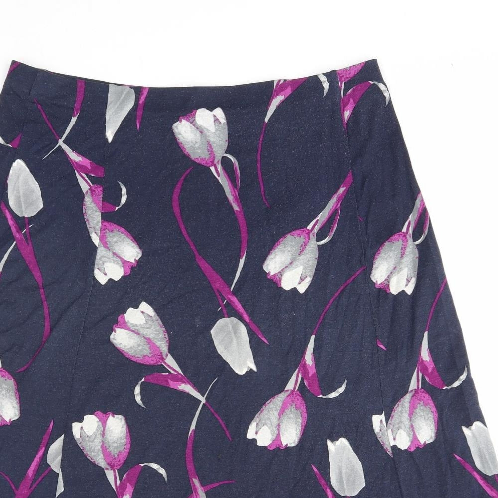 EWM Womens Blue Floral Polyester Swing Skirt Size 12