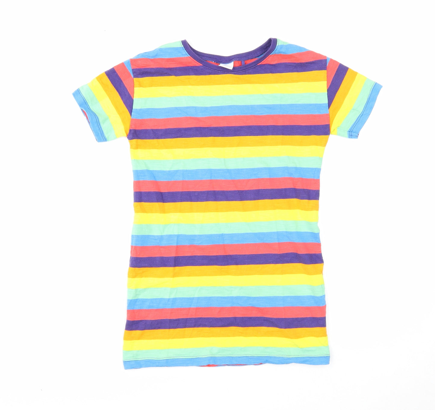 NEXT Girls Multicoloured Striped Cotton Basic T-Shirt Size 6 Years Round Neck Pullover