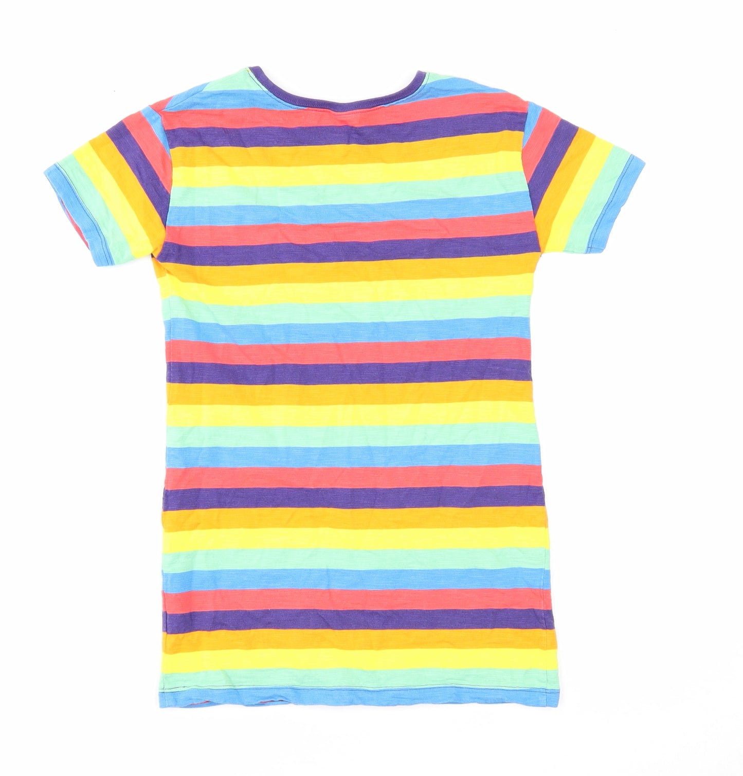 NEXT Girls Multicoloured Striped Cotton Basic T-Shirt Size 6 Years Round Neck Pullover