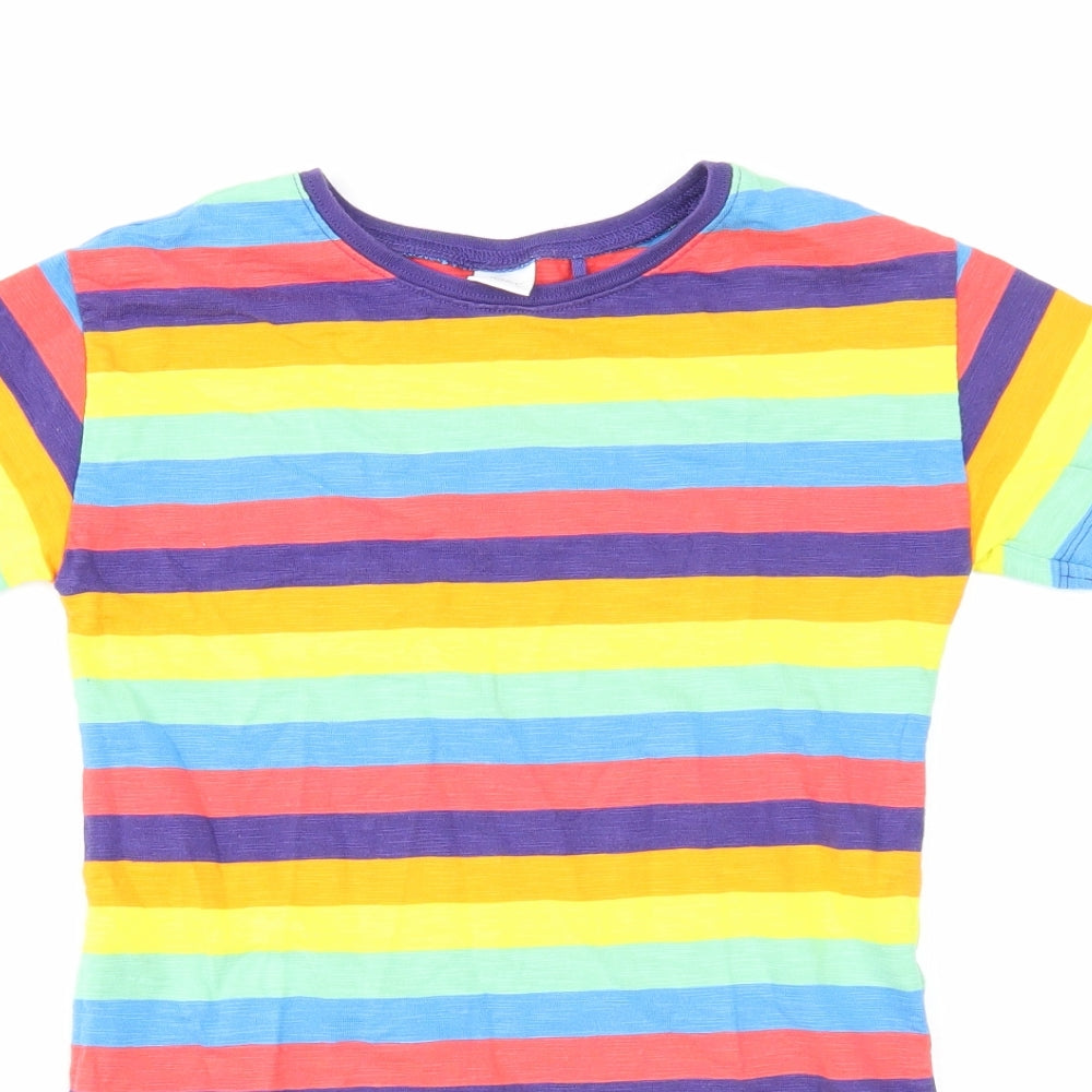 NEXT Girls Multicoloured Striped Cotton Basic T-Shirt Size 6 Years Round Neck Pullover