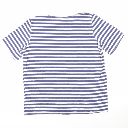 Boohoo Womens Blue Striped Viscose Basic T-Shirt Size 16 Round Neck