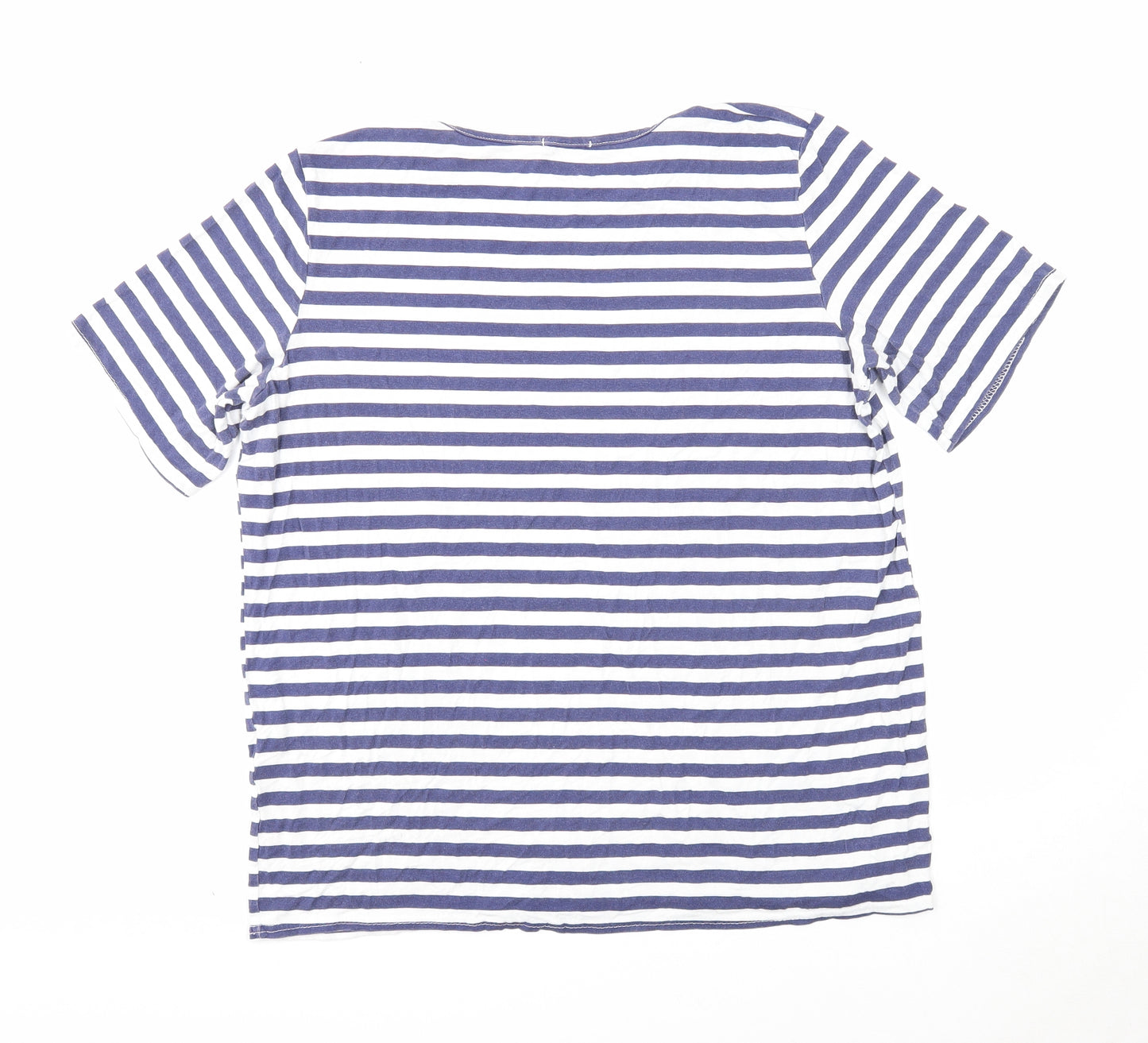 Boohoo Womens Blue Striped Viscose Basic T-Shirt Size 16 Round Neck