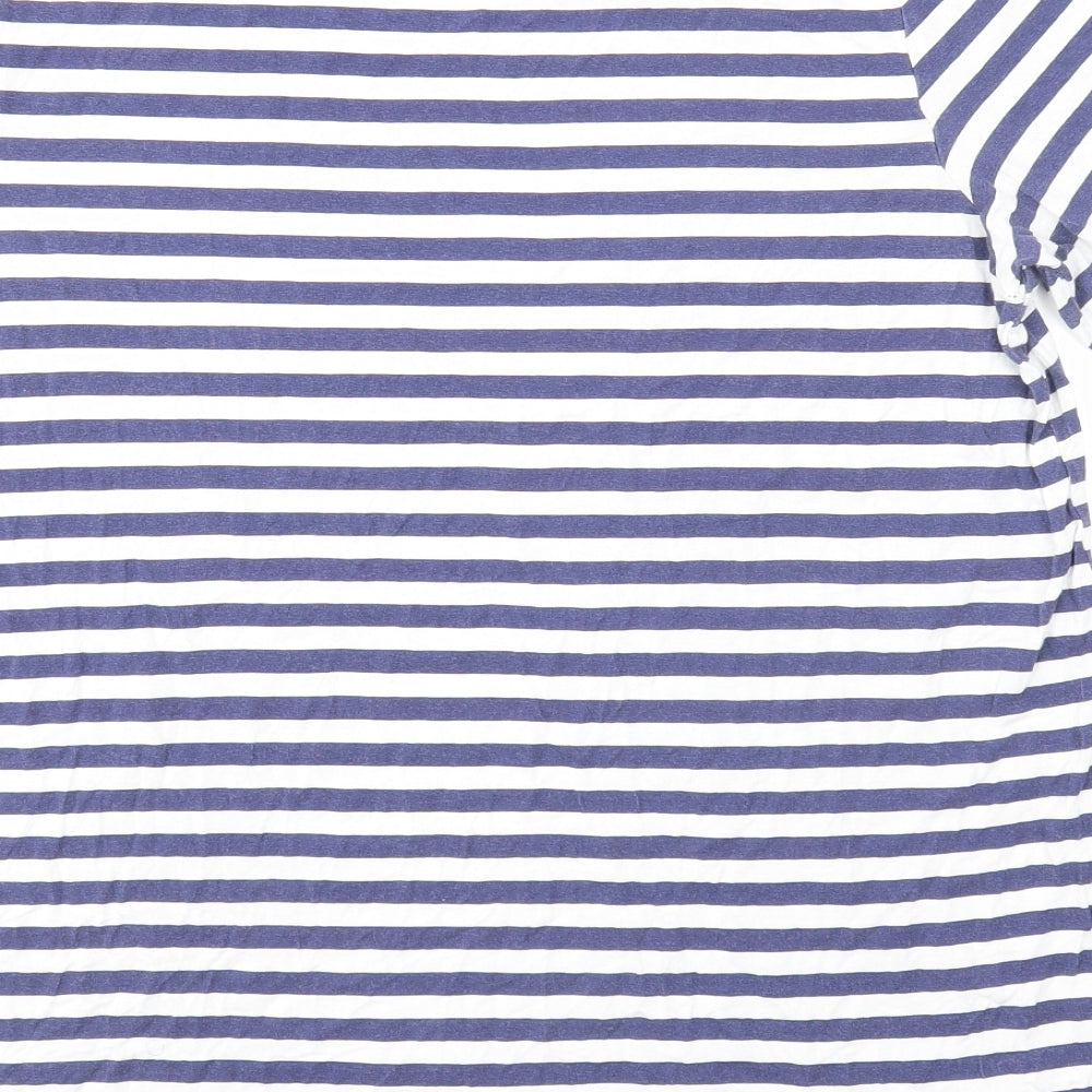 Boohoo Womens Blue Striped Viscose Basic T-Shirt Size 16 Round Neck