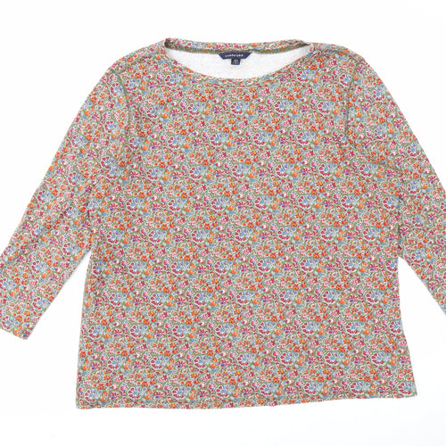 Lands' End Womens Green Floral Cotton Basic T-Shirt Size 18 Round Neck
