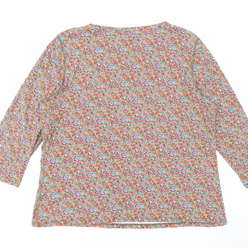 Lands' End Womens Green Floral Cotton Basic T-Shirt Size 18 Round Neck