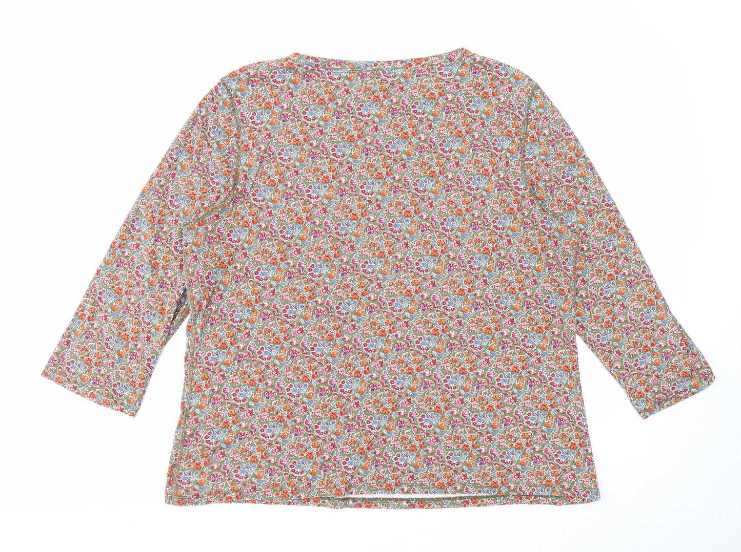 Lands' End Womens Green Floral Cotton Basic T-Shirt Size 18 Round Neck