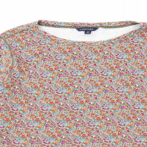 Lands' End Womens Green Floral Cotton Basic T-Shirt Size 18 Round Neck