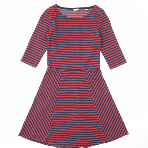 Jack Wills Womens Red Striped Cotton Fit & Flare Size 6 Boat Neck Pullover