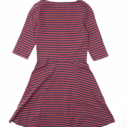Jack Wills Womens Red Striped Cotton Fit & Flare Size 6 Boat Neck Pullover